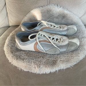 Prada Women's Silver, White, and Tan Sneakers